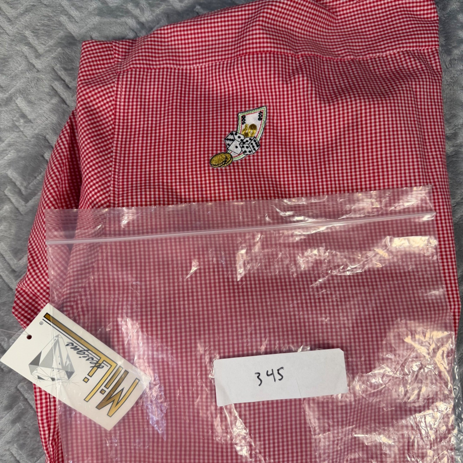 Mili Designs Button Down Shirt Womens L Red Gingham Vintage New Casino Swarovski