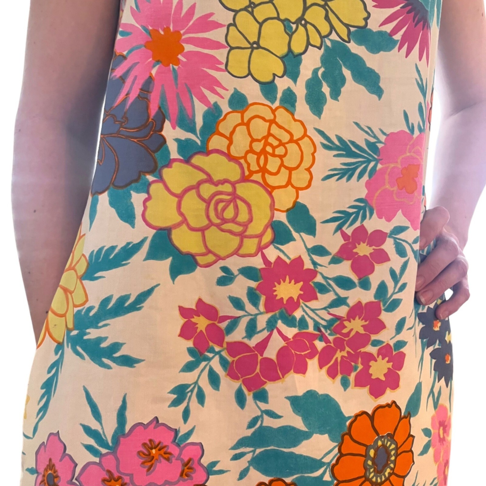 Kalama Fashions Vintage Mod Maxi Dress Hawaiian Bright Floral Ladies Size Small