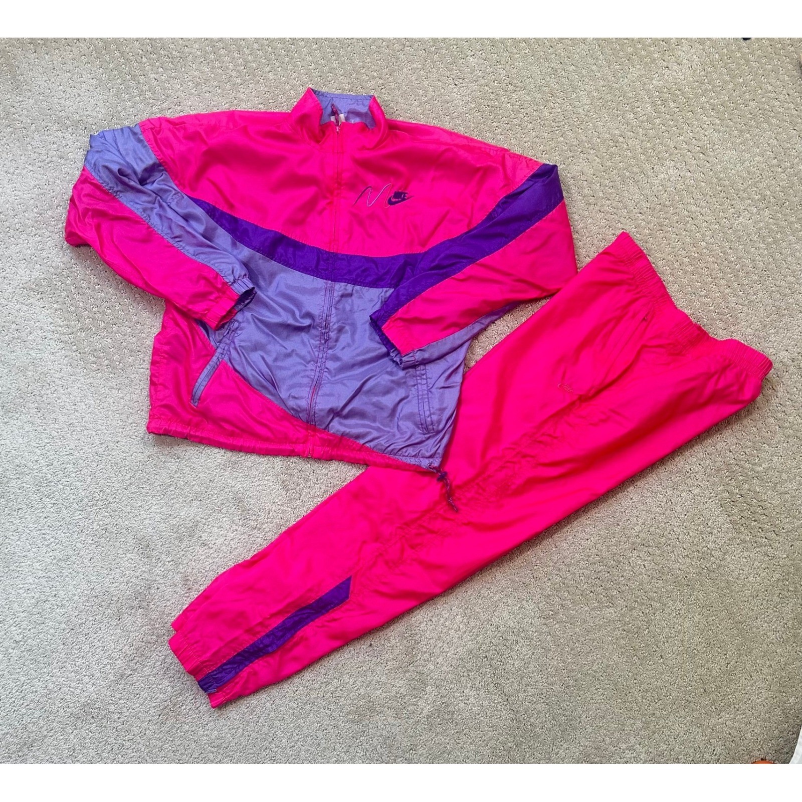 Vintage Nike Track Suit Womens Medium 10-12 Neon Pink Windbreaker Pants 80s 90s