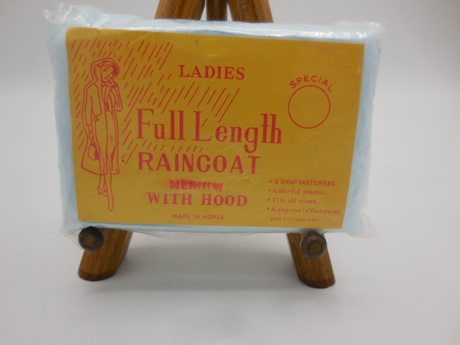Vintage Ladies Full Length Raincoat with Hood size Med Plastic Travel Size Case