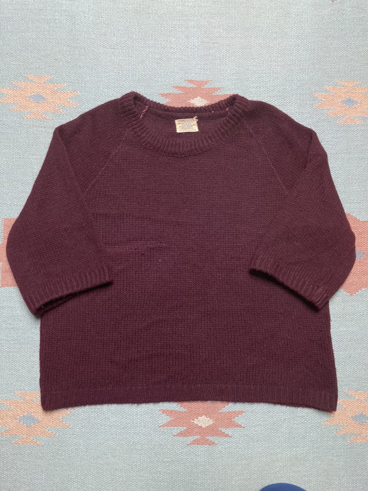 Vintage 60s sears knit sweater Orlon acrylic red maroon half sleeve large boxy