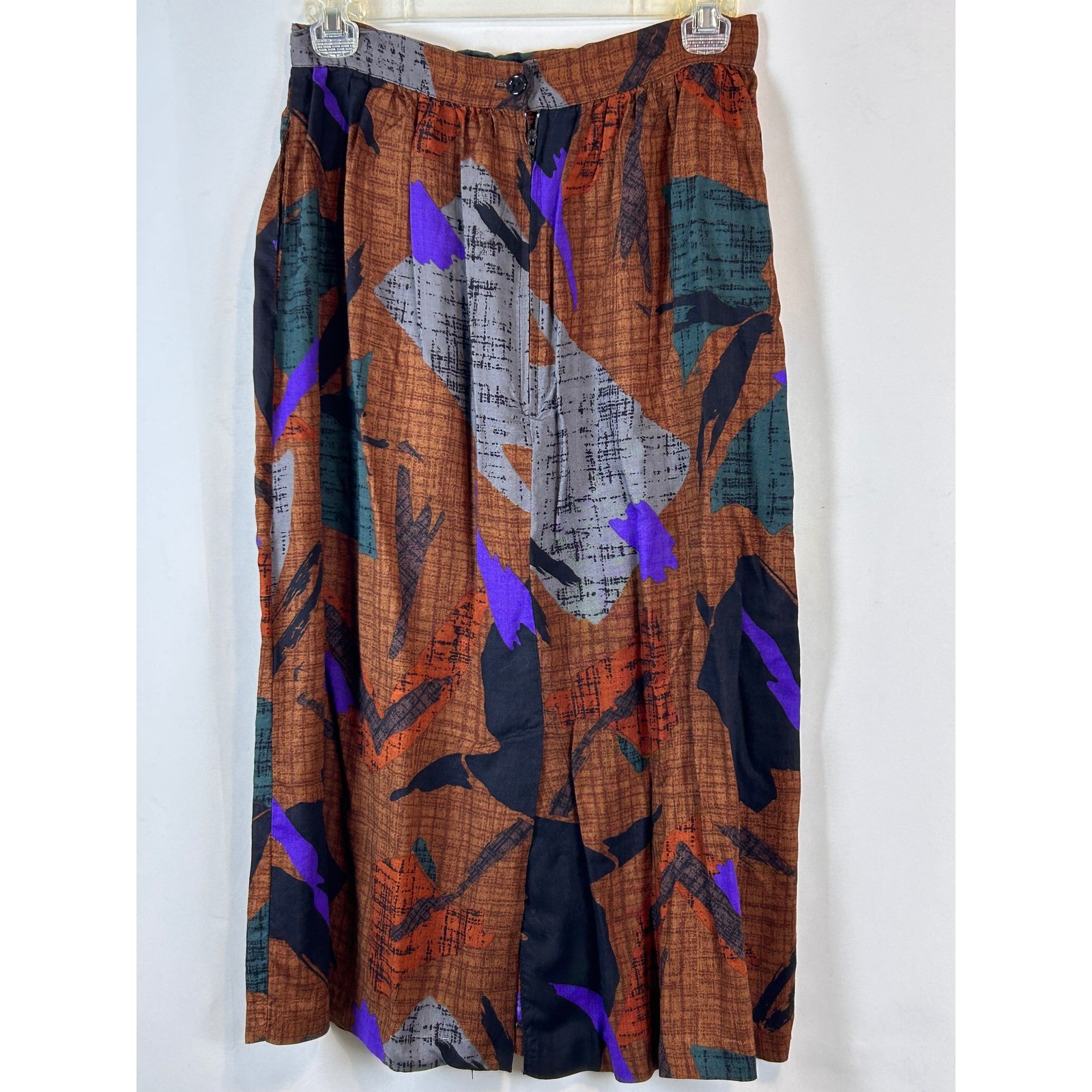 Vintage Kensington Square Abstract Print Midi Skirt Brown Purple Made in USA 4