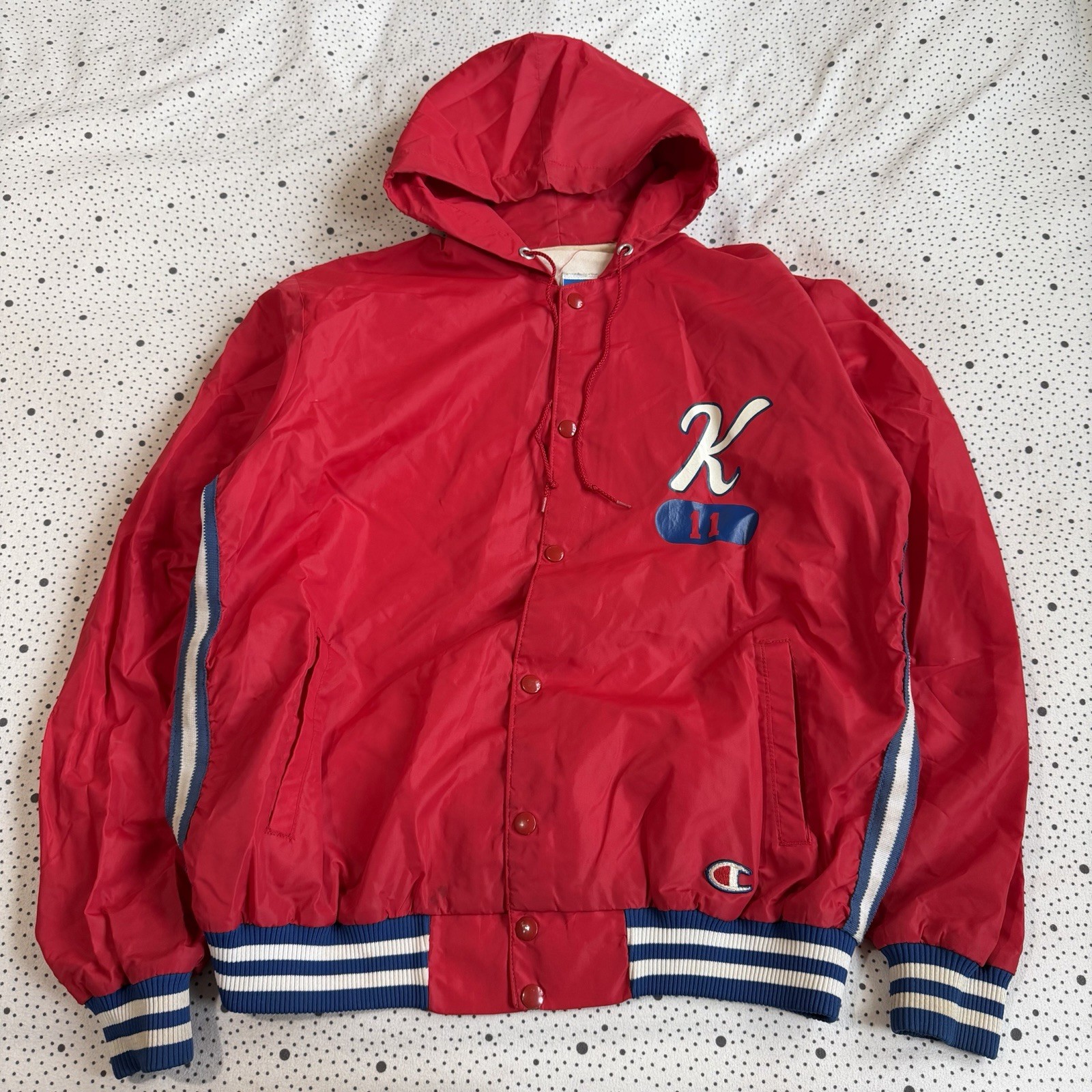 Vintage 1980s Champion Jacket Women’s L Red Lady Wildkats Coach Nylon Snap Front