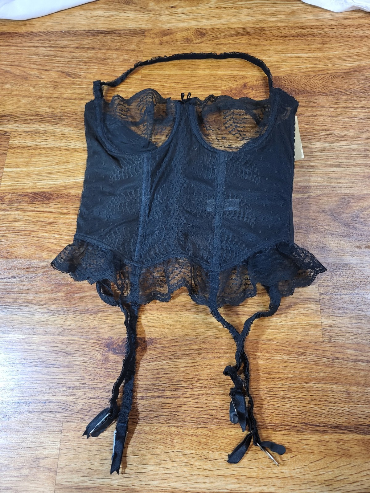 NWT Vintage Warner’s Style 1392 Black Lace Bustier Halter Size 34C W/ Garter