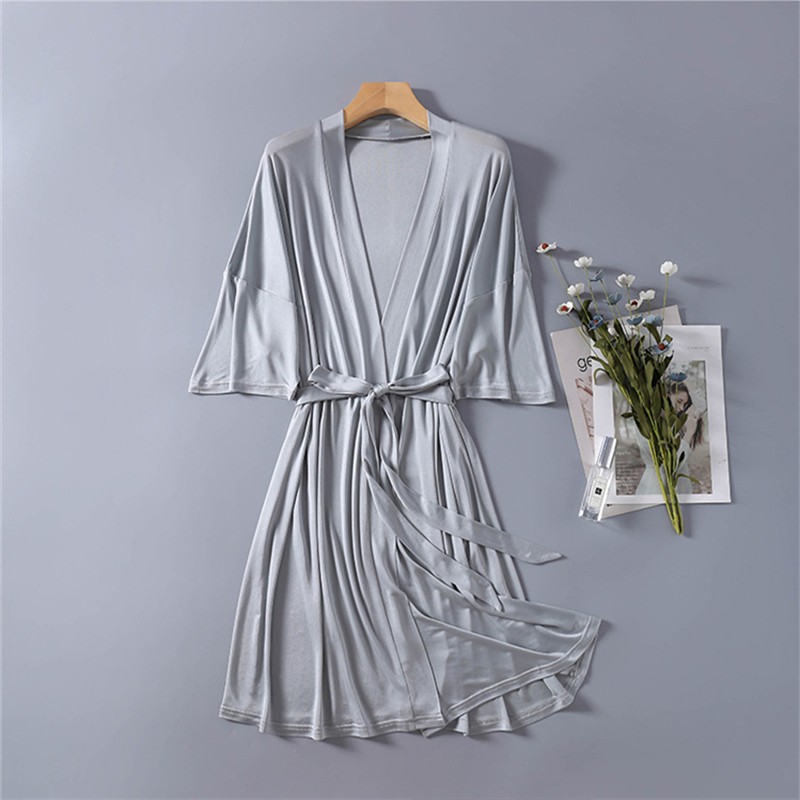 100silk Pajamas Women’s Thin Nightgown V-neck Tie Loungewear Nightdress Bathrobe