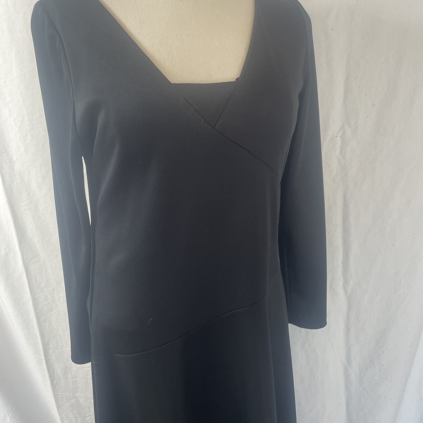 VTG N.R. 1 Ned Gould Black Knit Fit & Flare Dress Sz 14 Long Sleeve Midi USA