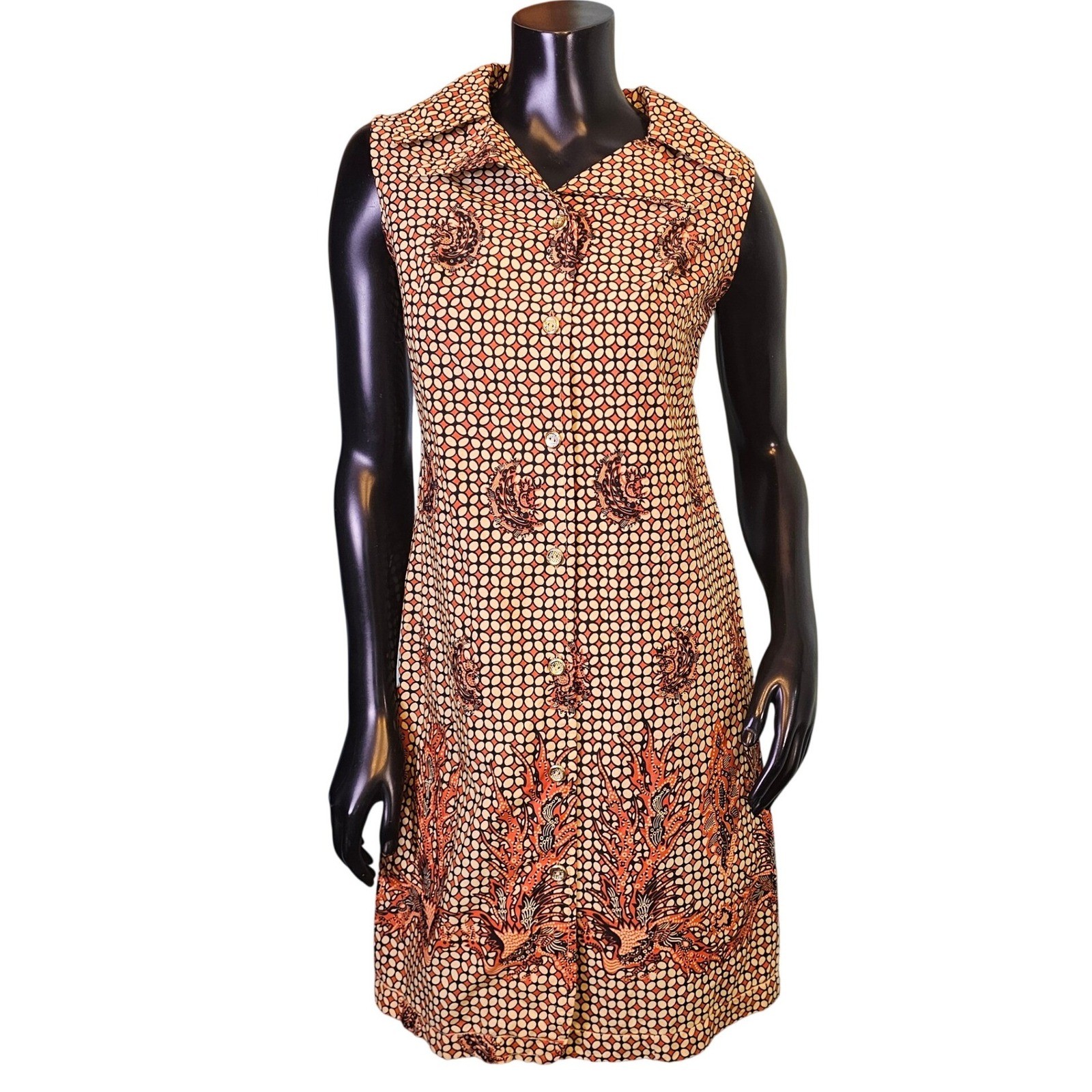 Vintage 60s Mandarin Hong Kong Batik Print Sleeveless Aline Mod Shift Dress