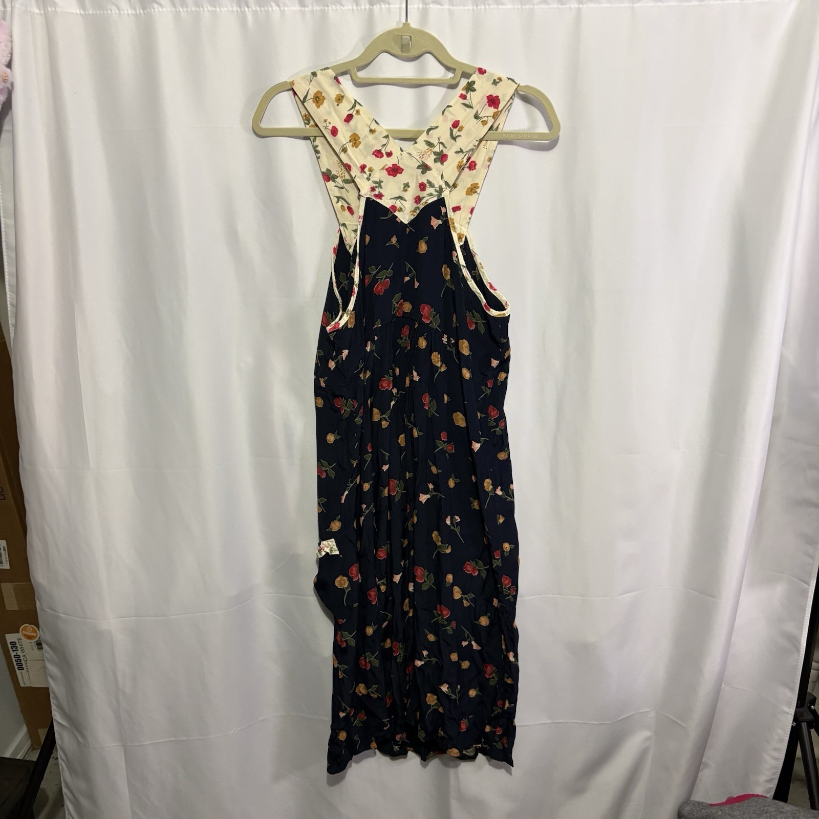 Vintage 90s Pinafore Dress Medium Jumper Mixed Floral Art Teacher Dainty Cottage