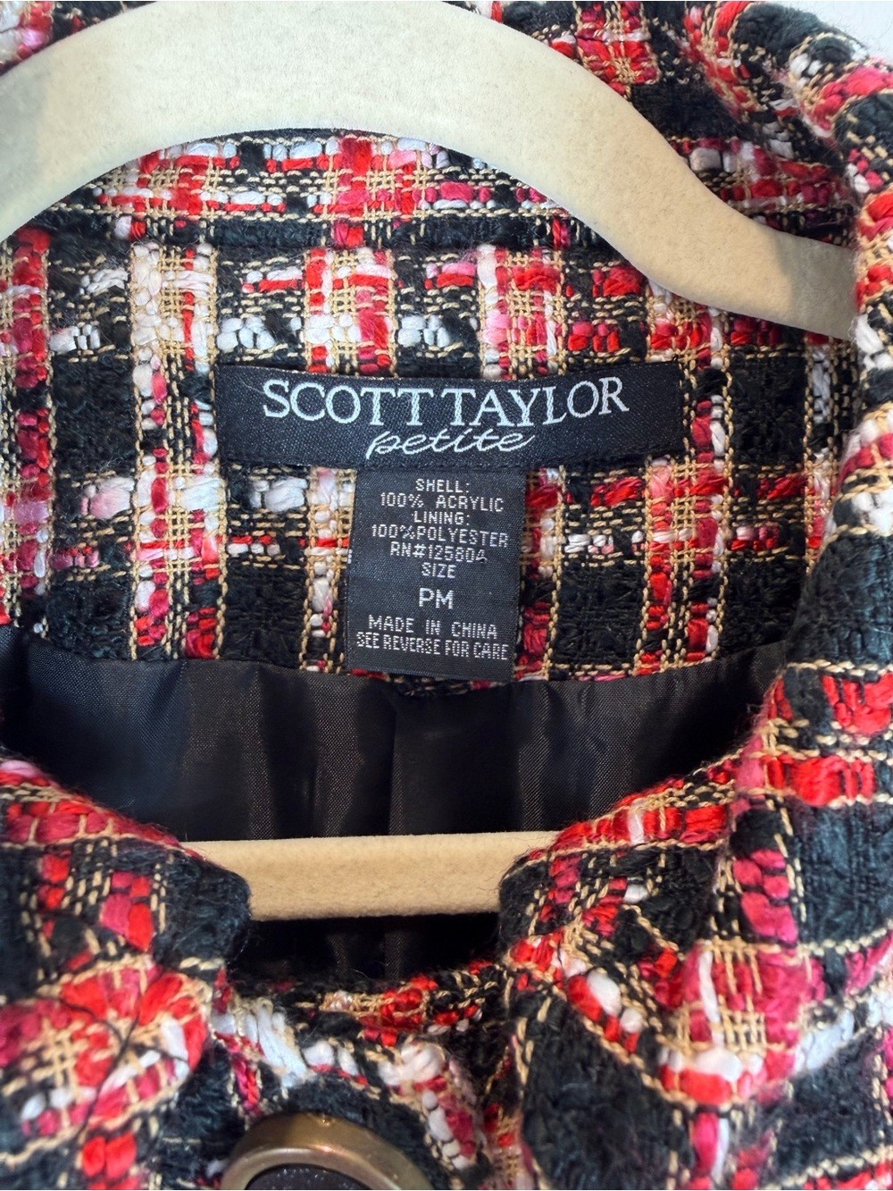 Scott Taylor Red & Black Tweed Button Jacket Medium Petite