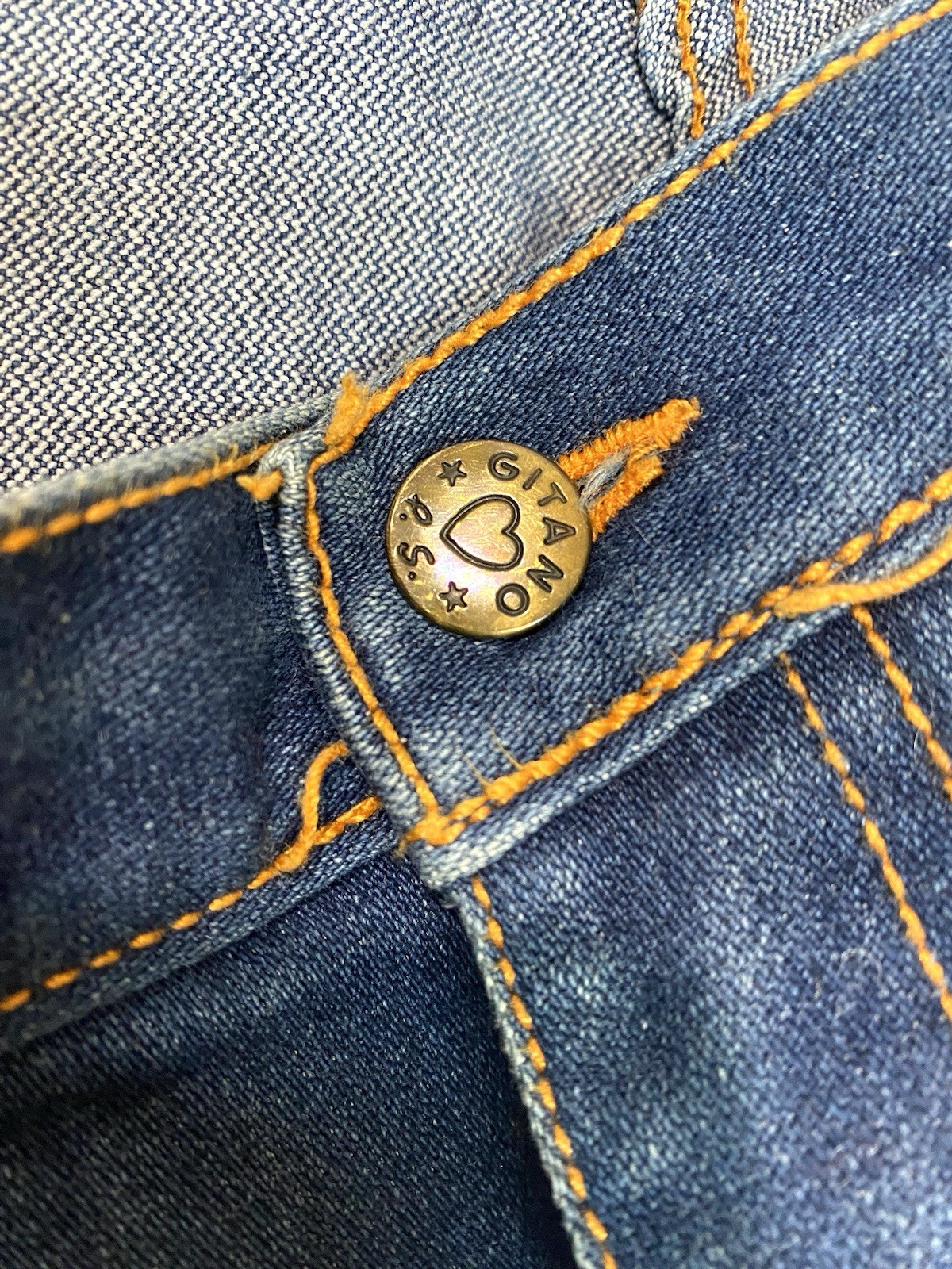 Vintage PS Gitano Jeans Curvy Short Waist 38 Blue Denim Orange Stitching