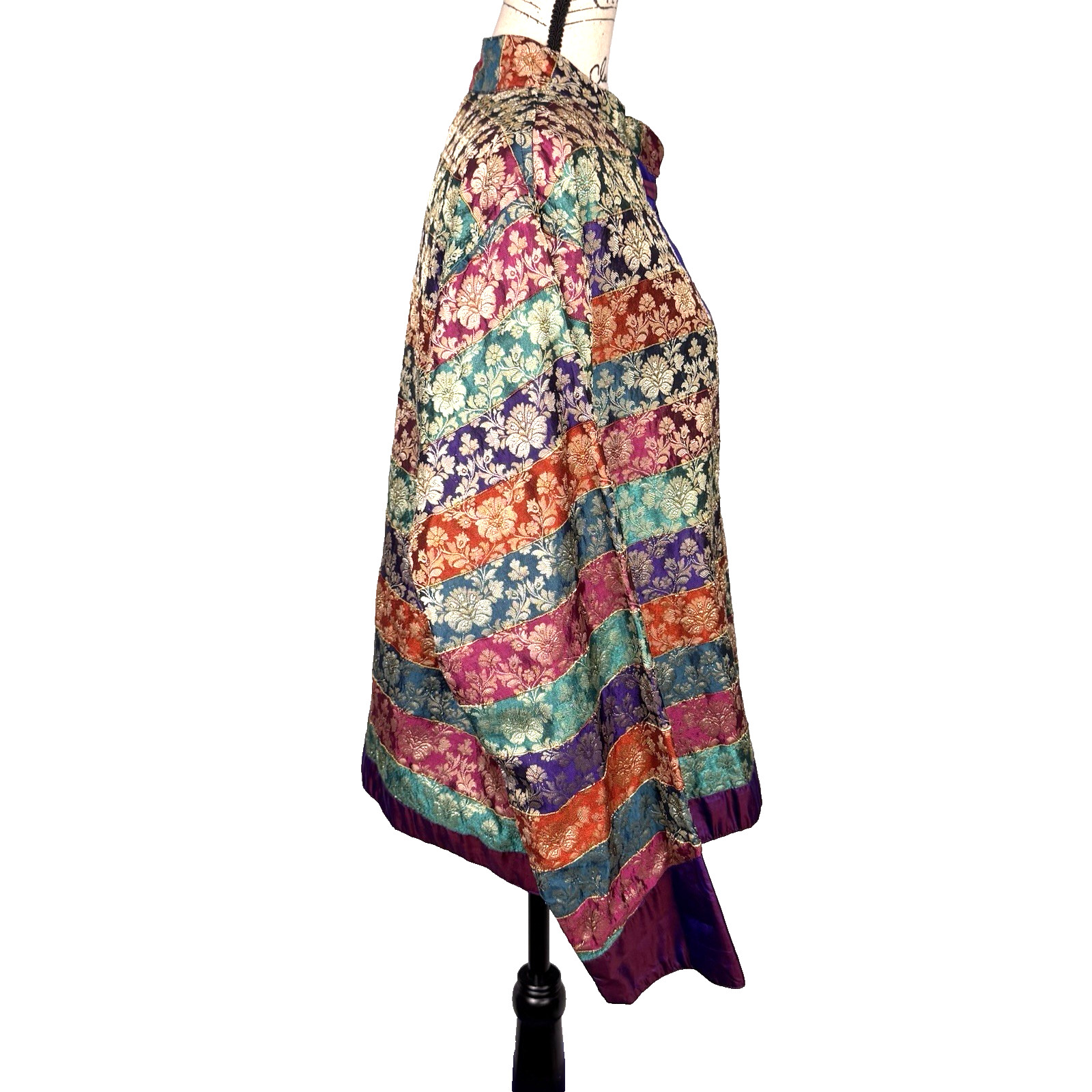 Vtg Silk Brocade Jacket Asian Inspired Frog Buttons Mandarin Collar Sz XL Purple
