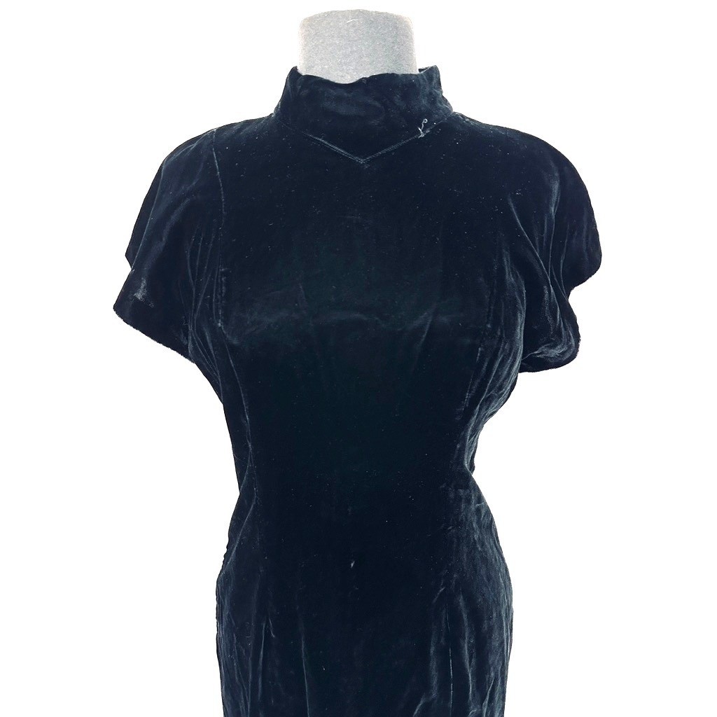 Vintage Velvet Wiggle Dress S Pearls Mermaid Old Hollywood Goth Glam Bodycon