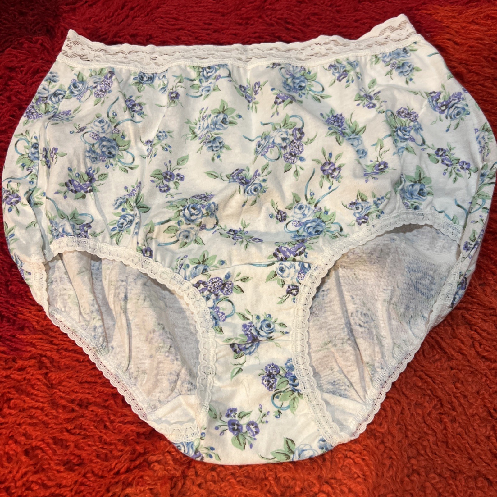 Vintage Bestform 1990’s Panties Lace High Cut Blue Rose Cotton 7 Large