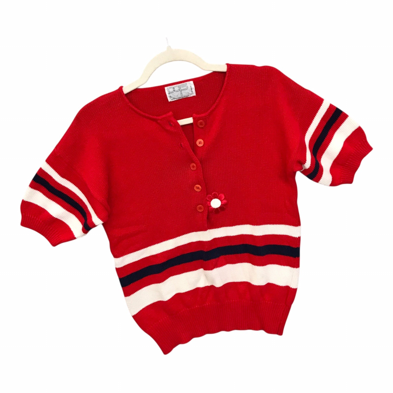 VTG 80’s PGS Retro Camp Sweater Henley Americana Preppy Hong Kong Knit Read Sz S