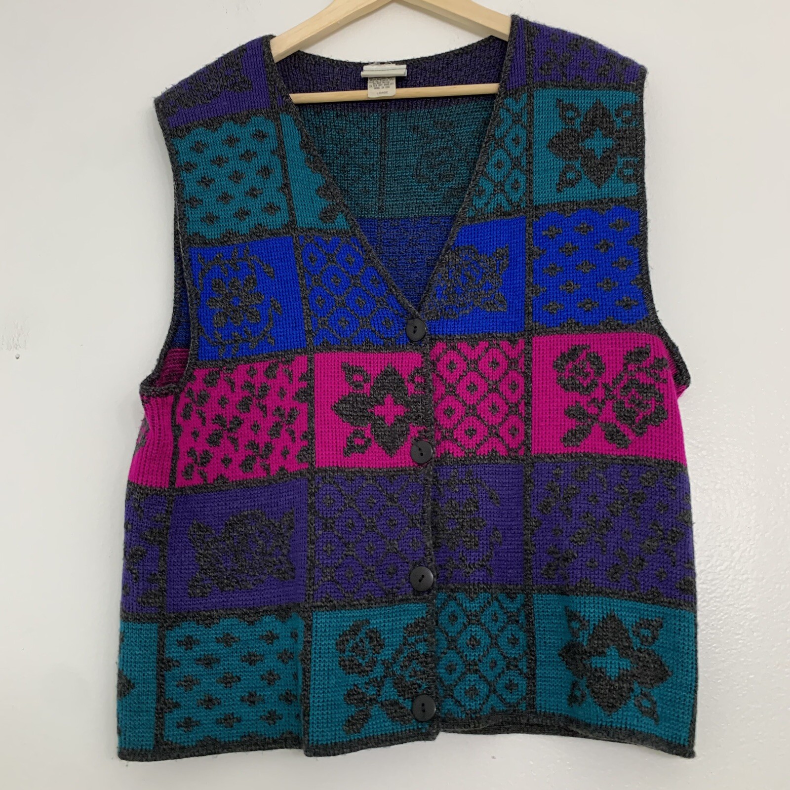Vintage 90s Classic Elements Womens Large Floral Cottage Core Wool Sweater Vest