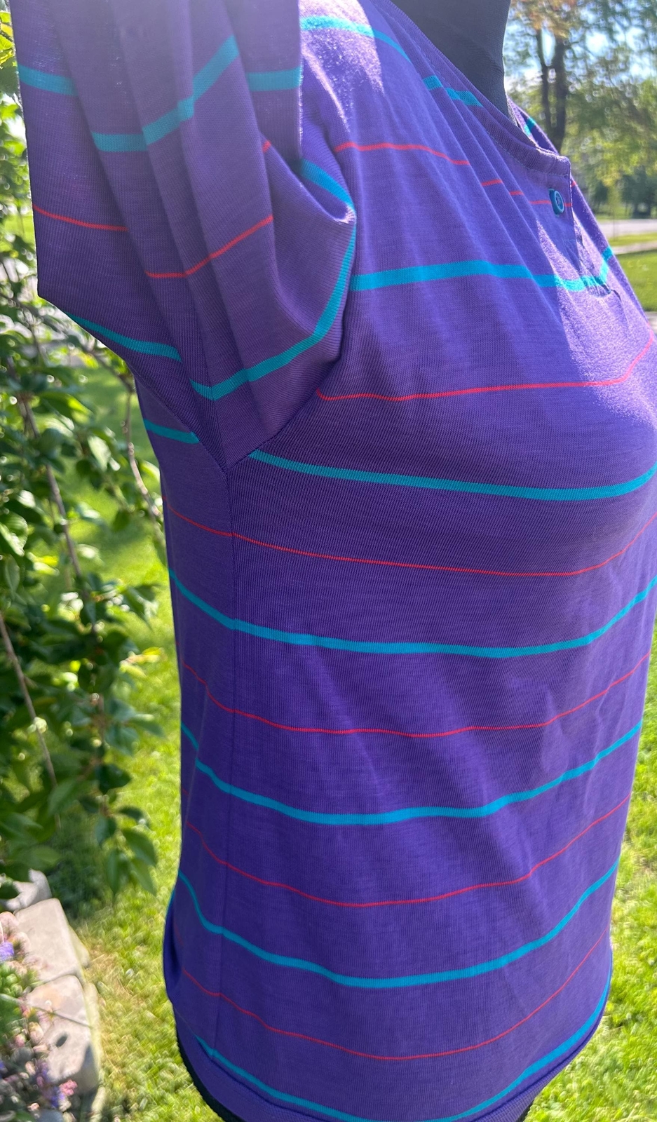 Vtg Chesterfield 80s Bracelet Sleeve Purple Blue Pink Stripe Shirt Small