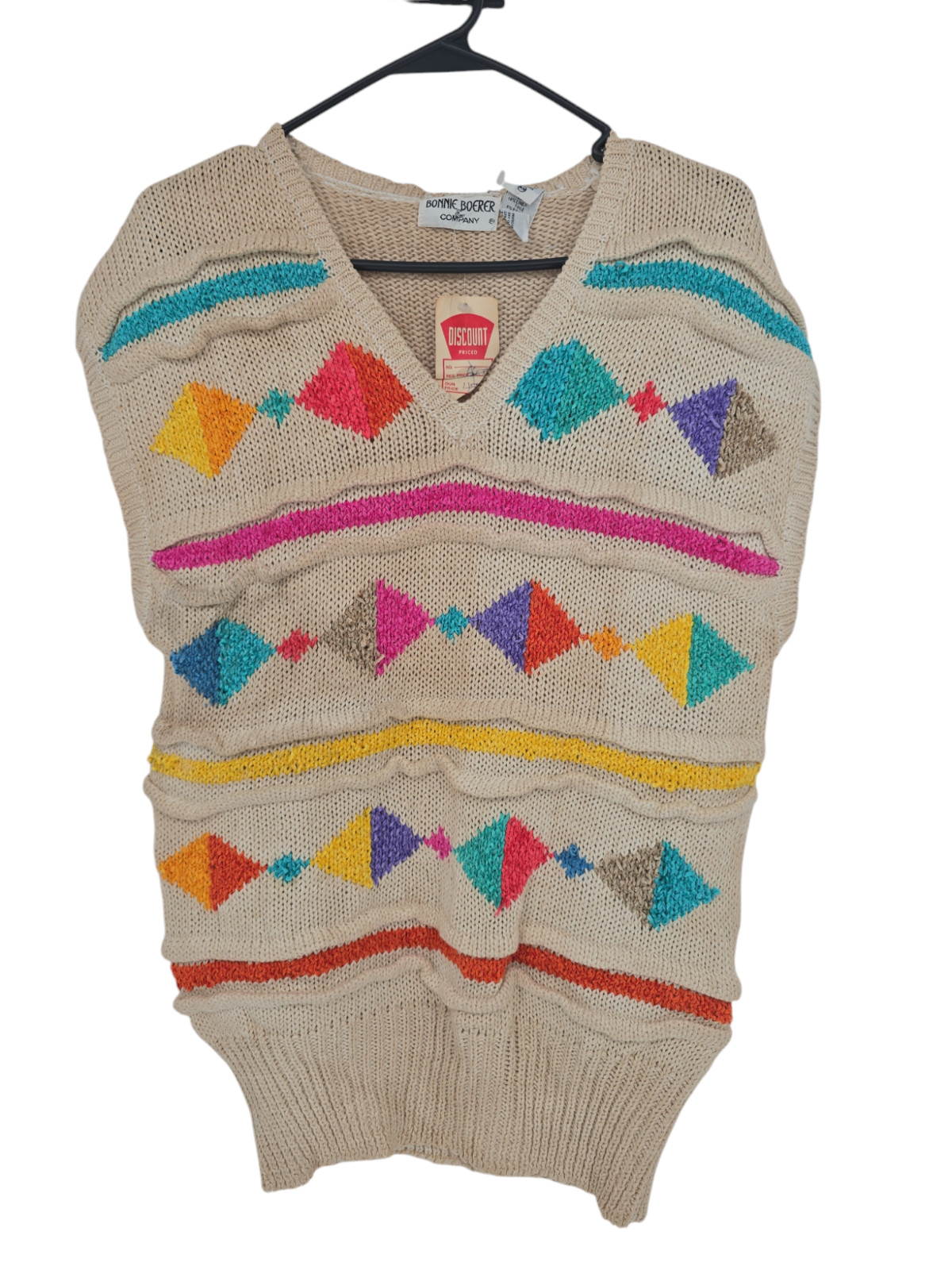 VTG 80s BONNIE BOERER Medium Womens Sweater Vest Geometric Deadstock NWT
