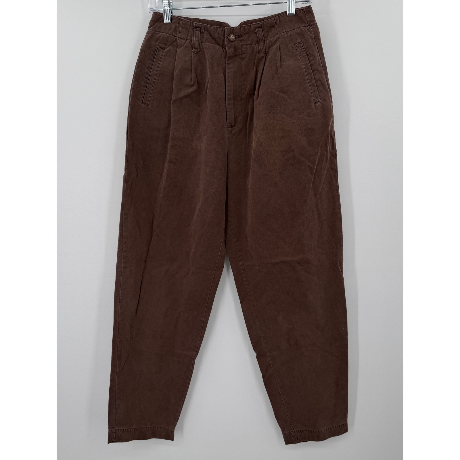Pasta Vintage Brown Pleated Trousers High Waisted Cotton Tapered Pants Size 10