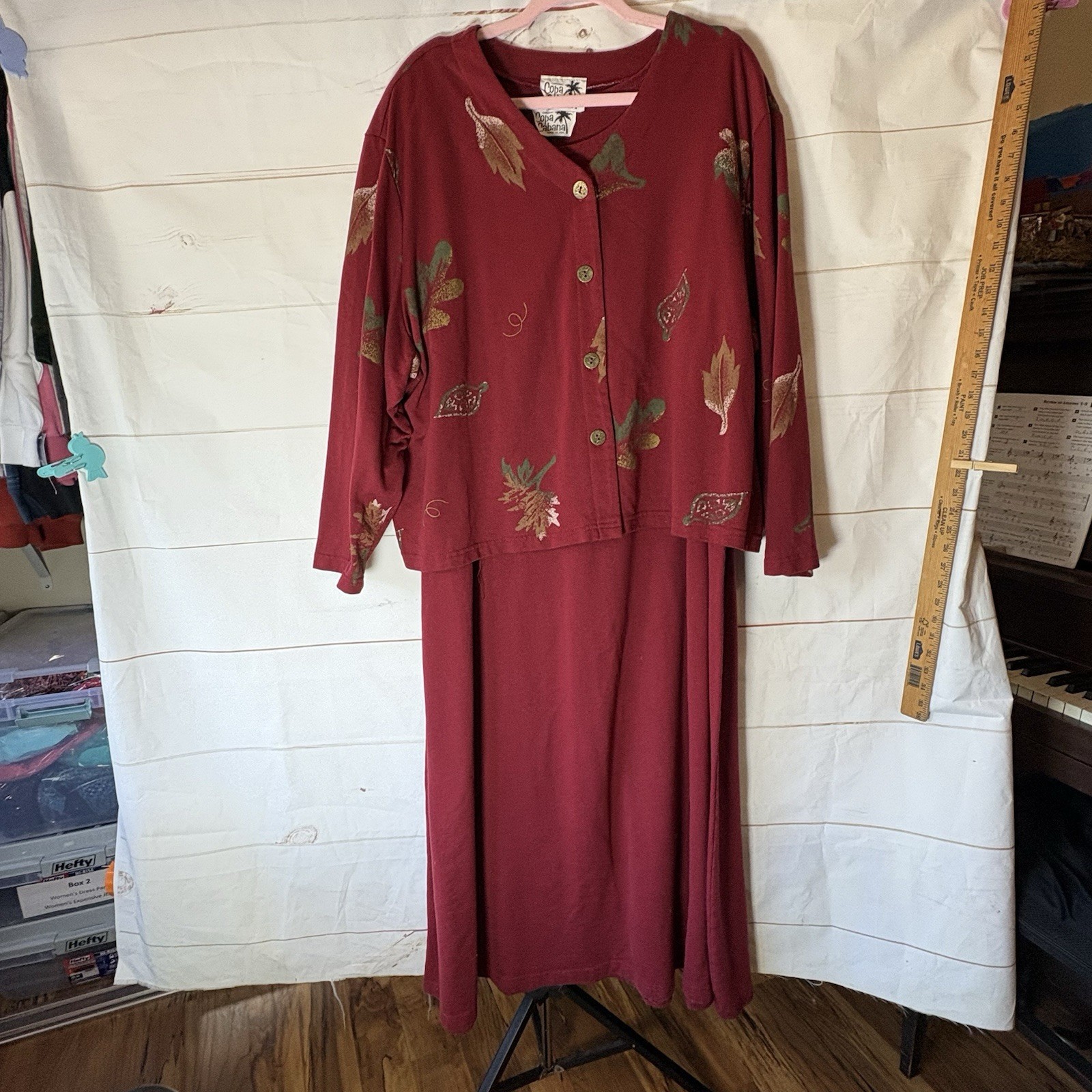 Vintage 2 Piece Maxi Dress Jacket Set Red Embroidery- Size 3X