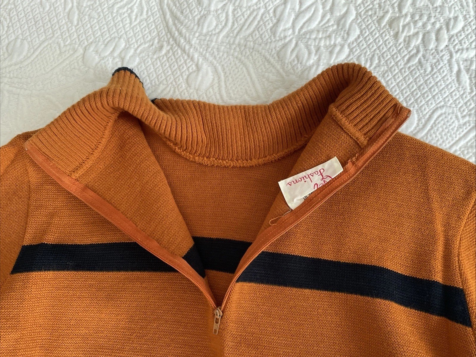Vintage 1940s-50s Knit Cheerleader Set Burnt Orange & Black Sweater & Skirt
