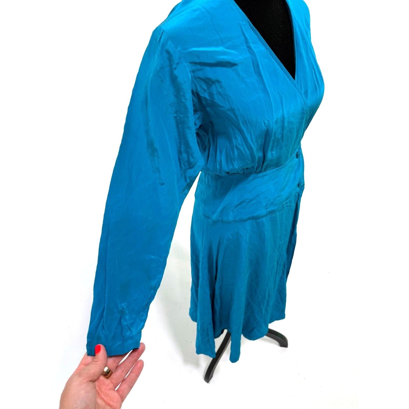 Cybèle teal silk wrap like midi dress
