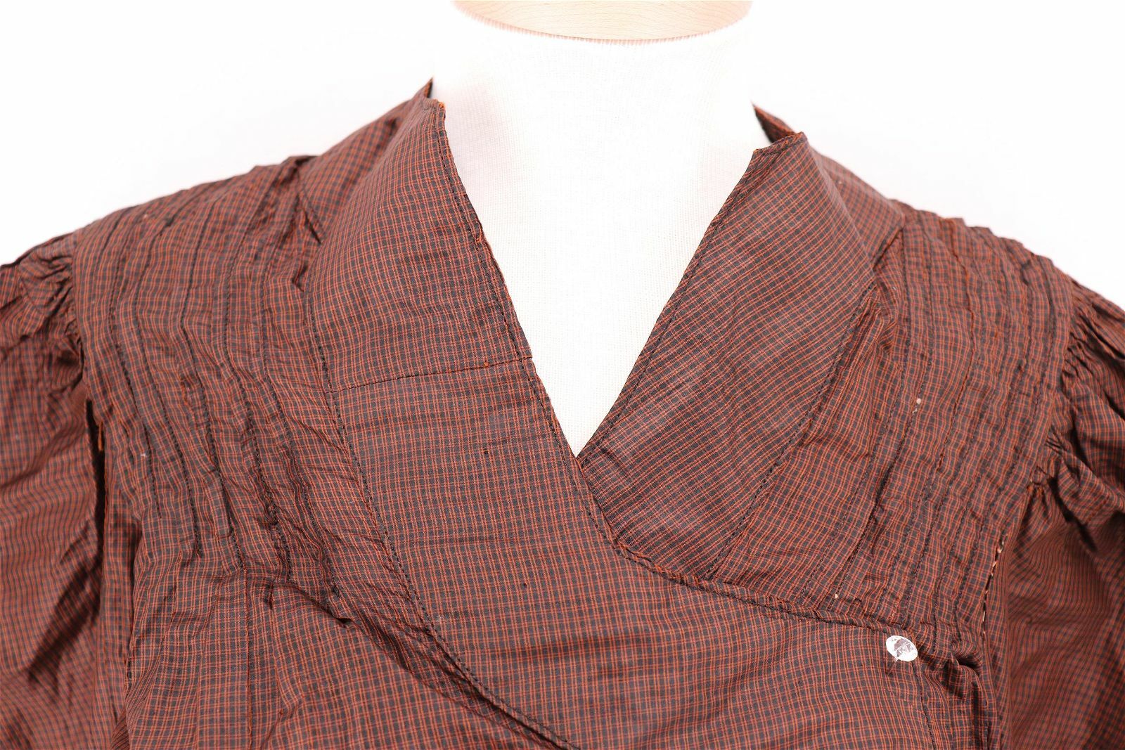 Antique Edwardian Brown Plaid Silk Wrap Bodice Top 1890s -1910s Early 1900s