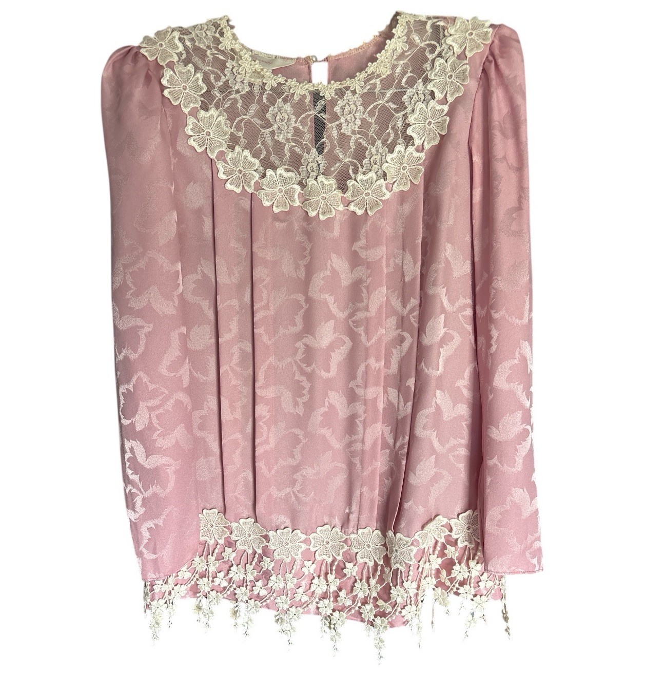 Vintage JC Penny 2 Piece Satin Mauve Ivory Lace Skirt Set Women’s Size 10