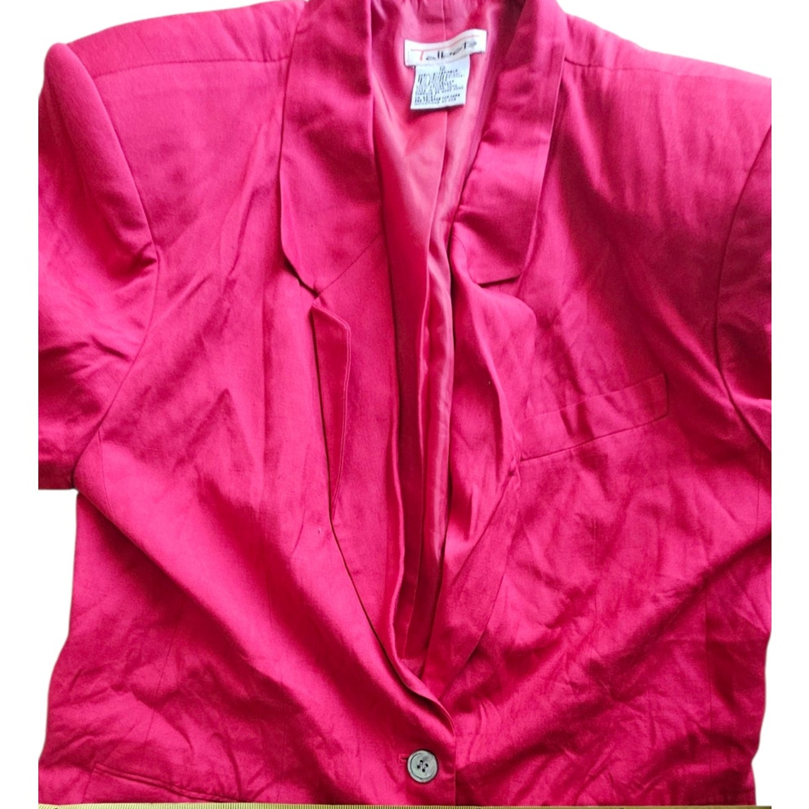 Talbots Blazer Hot Pink Fuchsia Silk Blend Oversized Padded Shoulders Size 12