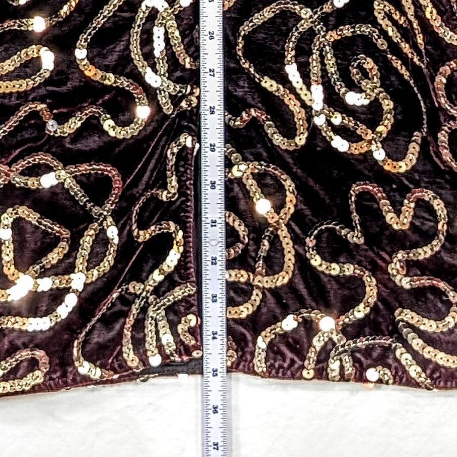 Vtg 80s Midnight Glo Burgundy Velvet Gold Sequin Dress Small Wine Party Cocktail