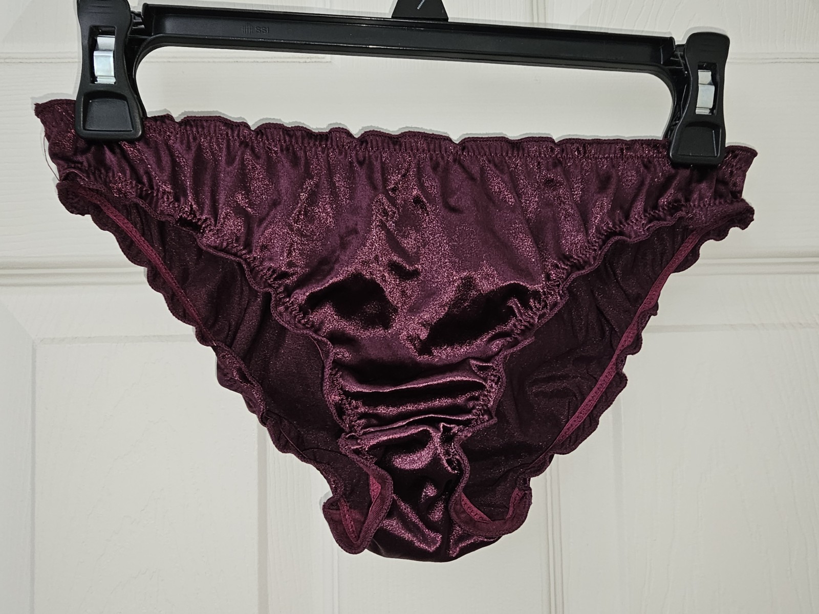 Vintage Ruffle Glossy Deep Purple Super Soft Nylon Satin Bikini Panties Size Med