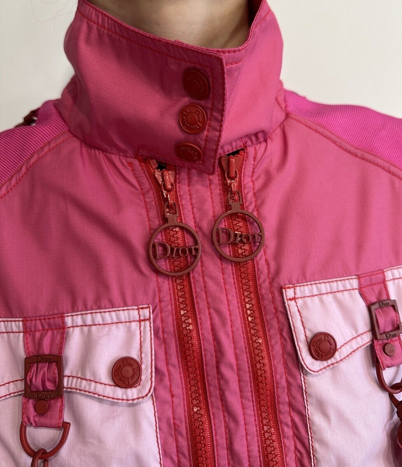 DDP Vintage Christian Dior Boutique Y2K Parachute Women Zip Vest Archive sz US8