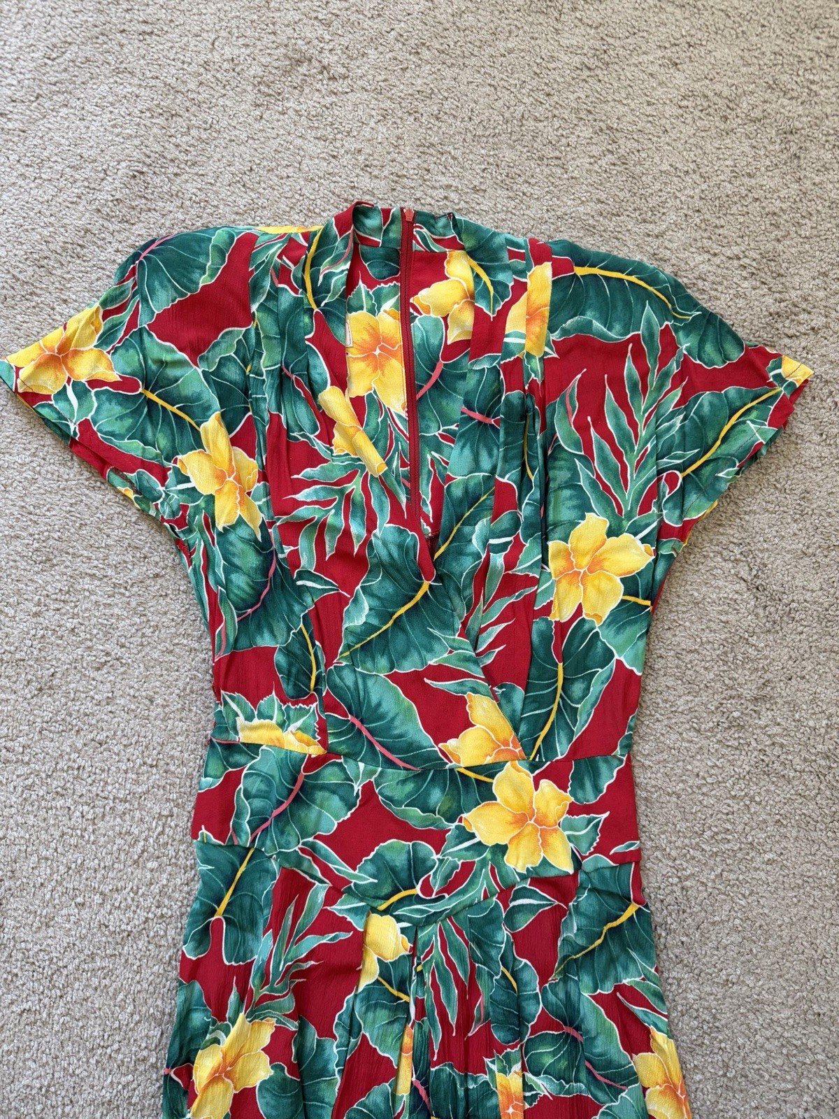 VTG ~ 1980s ~ Jane Singer ~ Tropical Floral Surplice Dress ~ Belted ~ Size 14