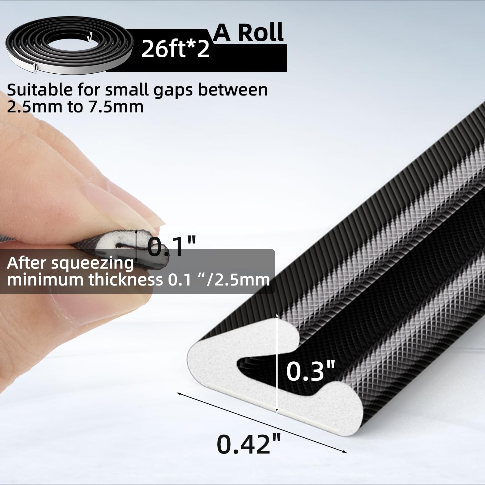 2 Pack 26ft Self-Adhesive V-Shaped Foam Weather Stripping Door Seal Insulation G