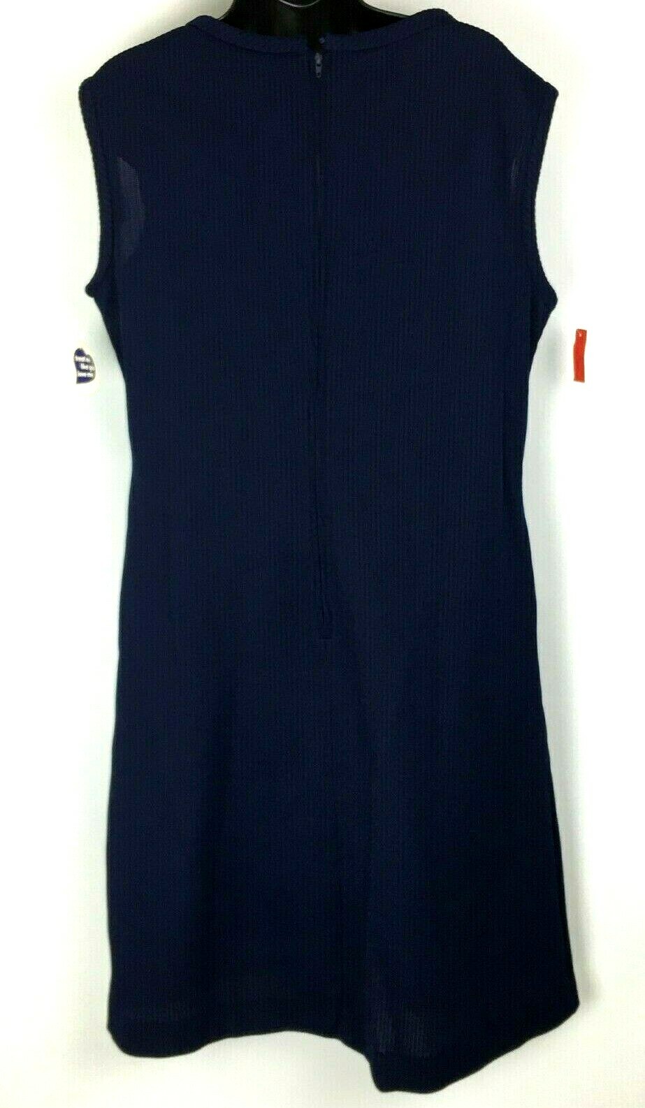 Vintage 80s Checkaberry Sheath Dress Women Large Blue Polyester Knit Sleeveless