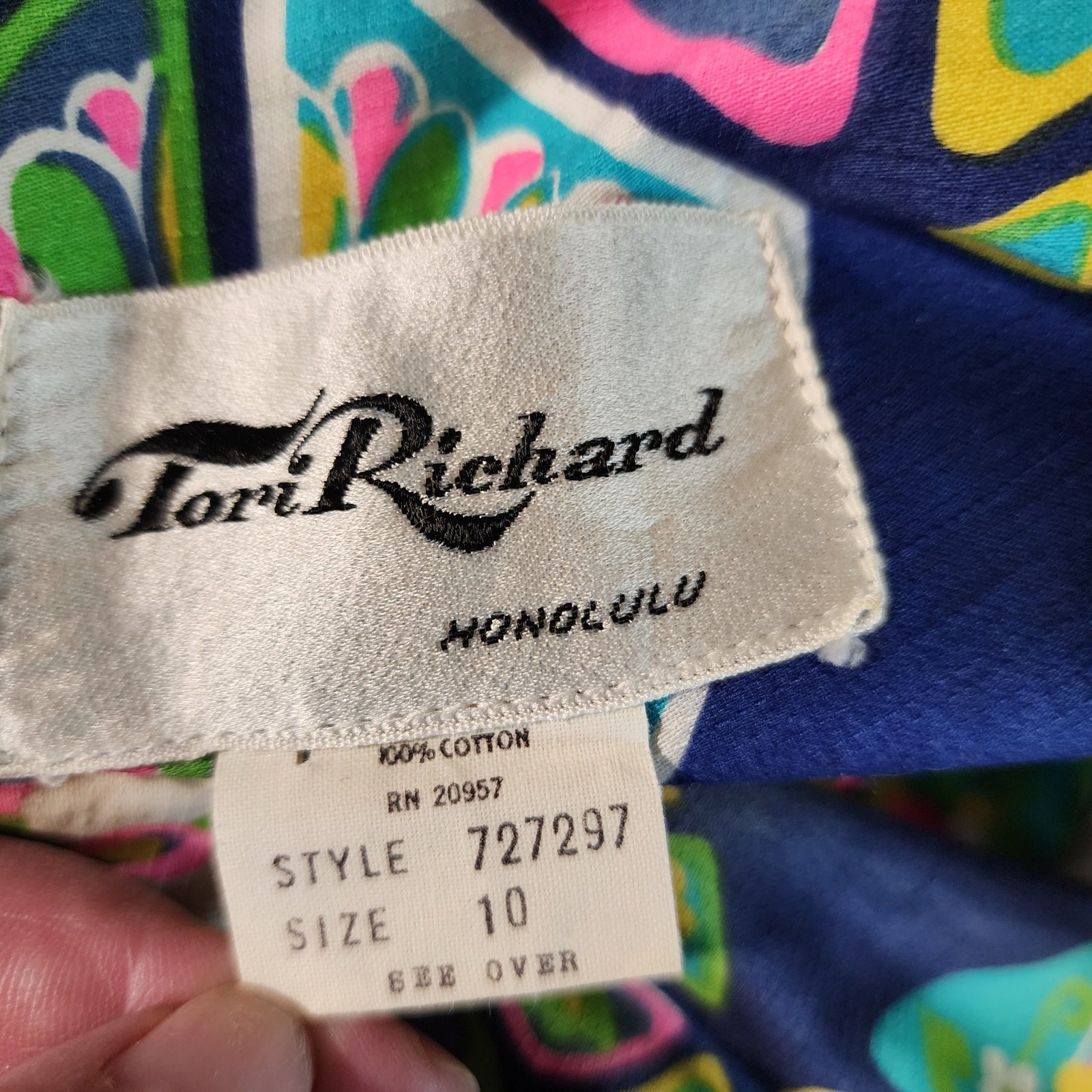 Vintage 60’s/70’s Tori Richard Honolulu One Shoulder Cotton Maxi Dress Size 10