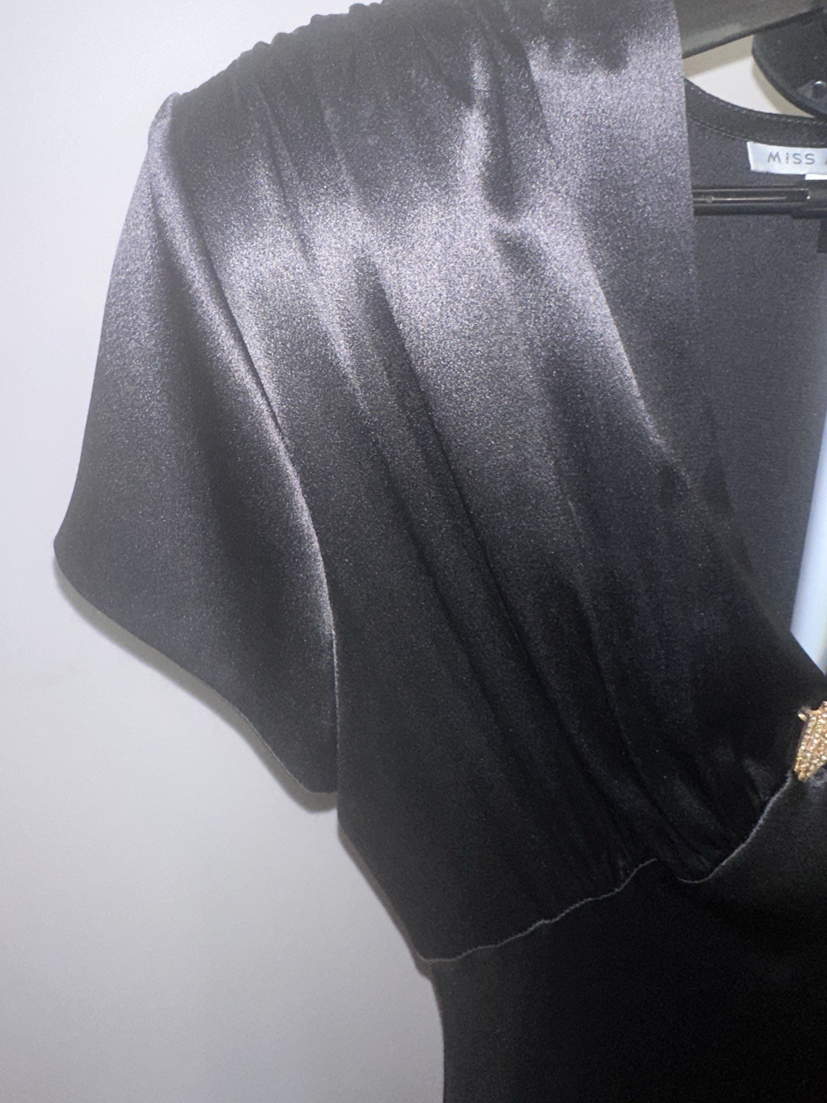 Vintage 40’s Style Black Satin Gown By Miss Ashlee Rhinestone Accent Size 8