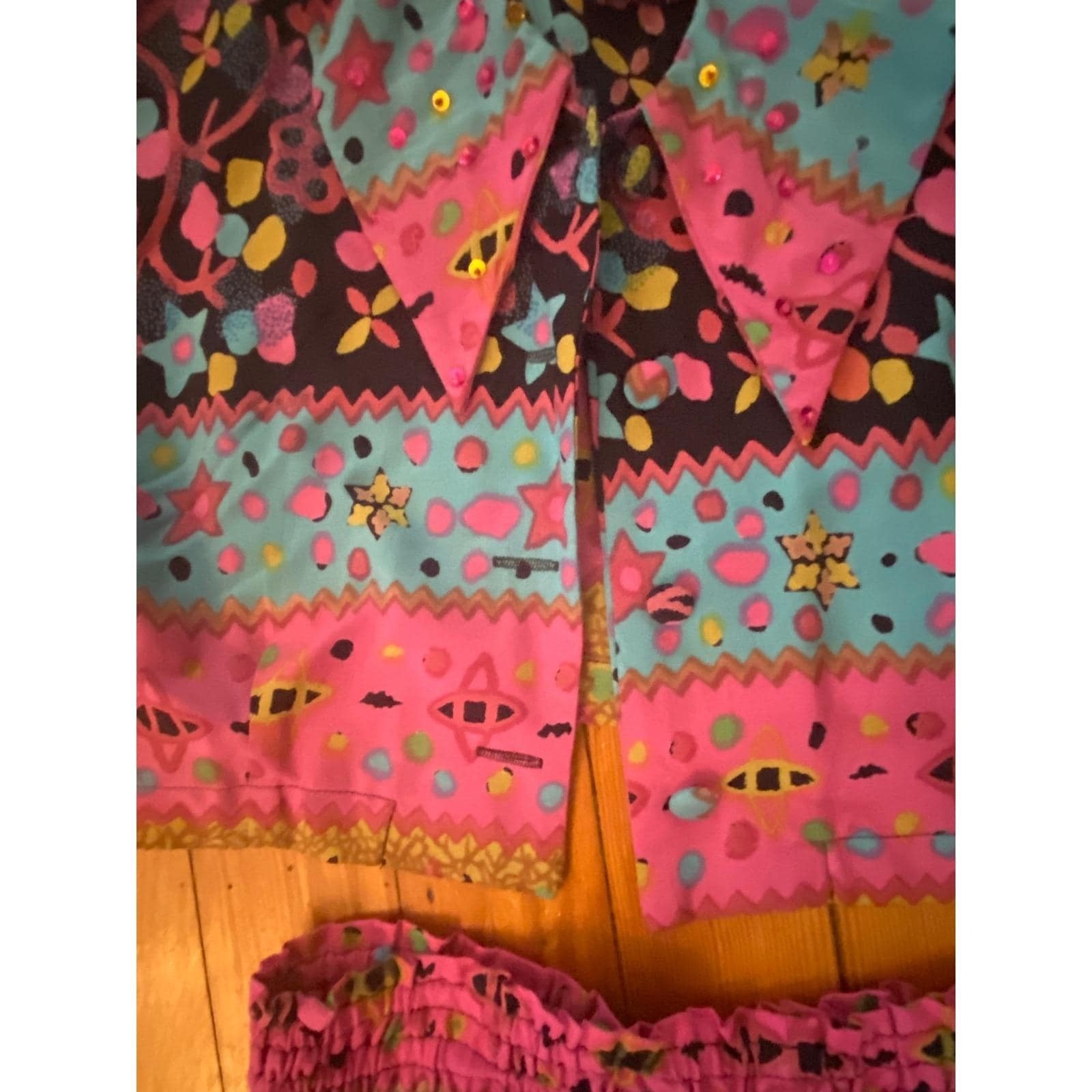 Vtg 80’s Faith 2 Piece Small Floral Sequin Crop Jacket Wide Leg Pants new wave