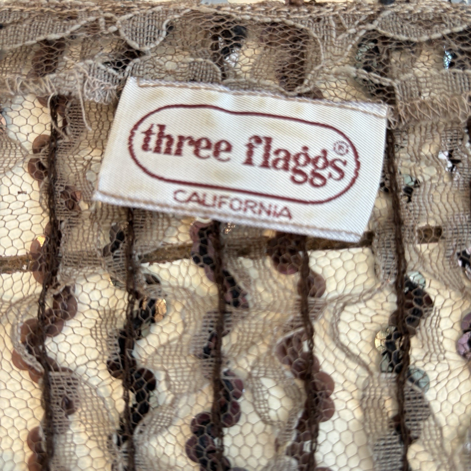 Vintage Three Flaggs California Sequin Lace Top Going Out Top Disco 80’s