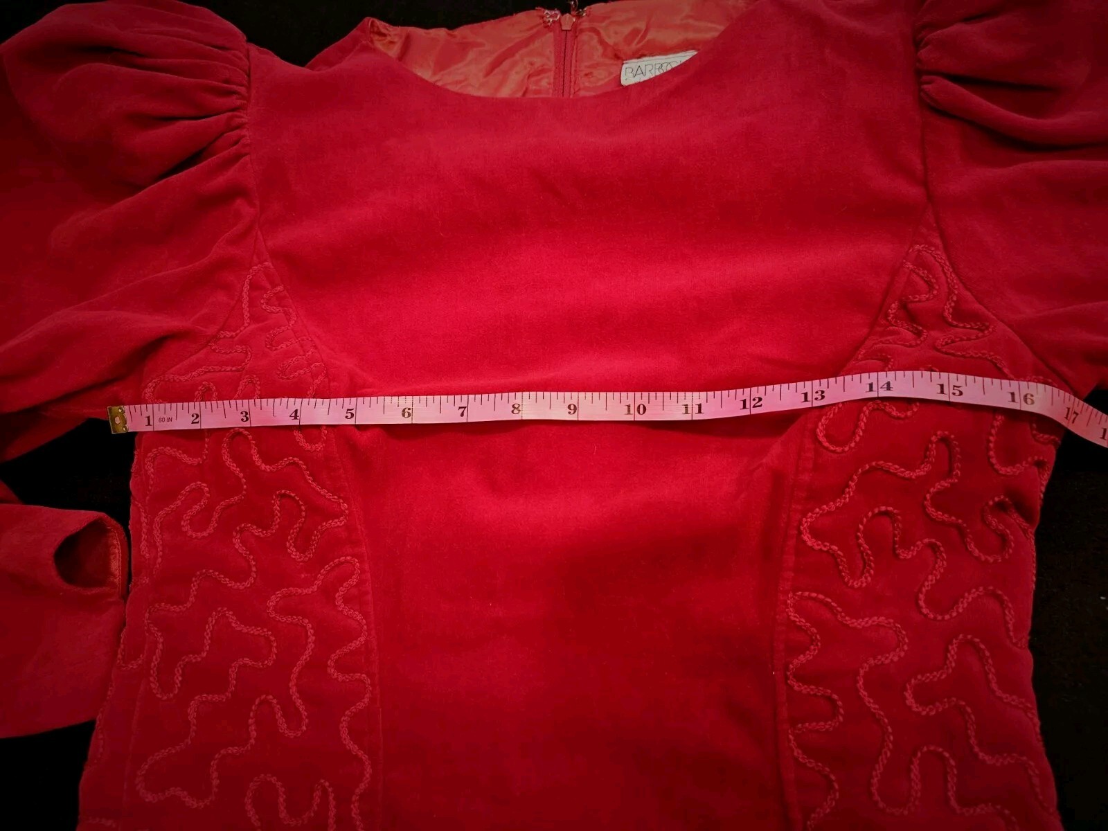 Vintage Barboglio Cristina Jan 80s Red Velvet Dress Size 8 Puffed Sleeves