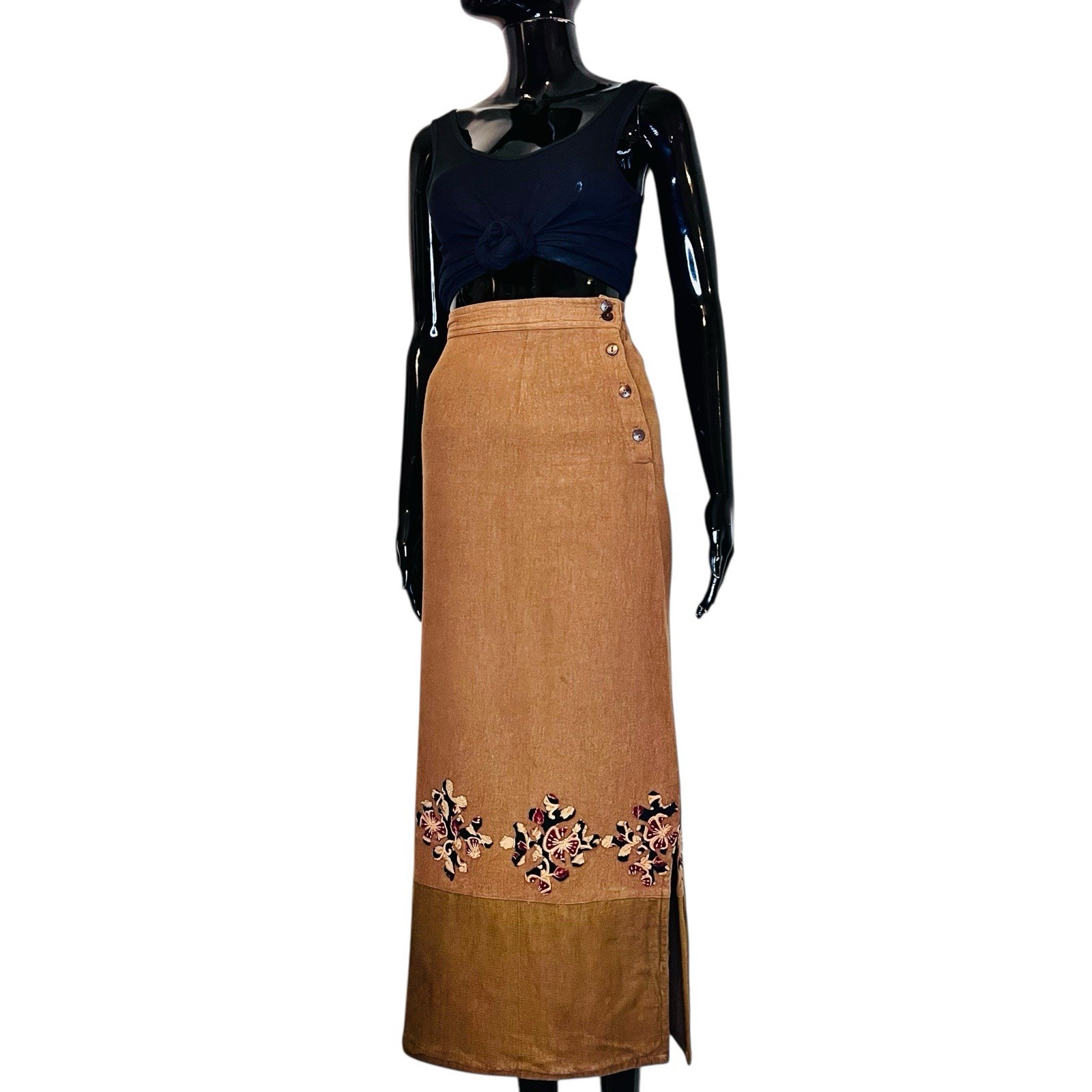 Long Brown Bohemian Women Linen Cotton Skirts