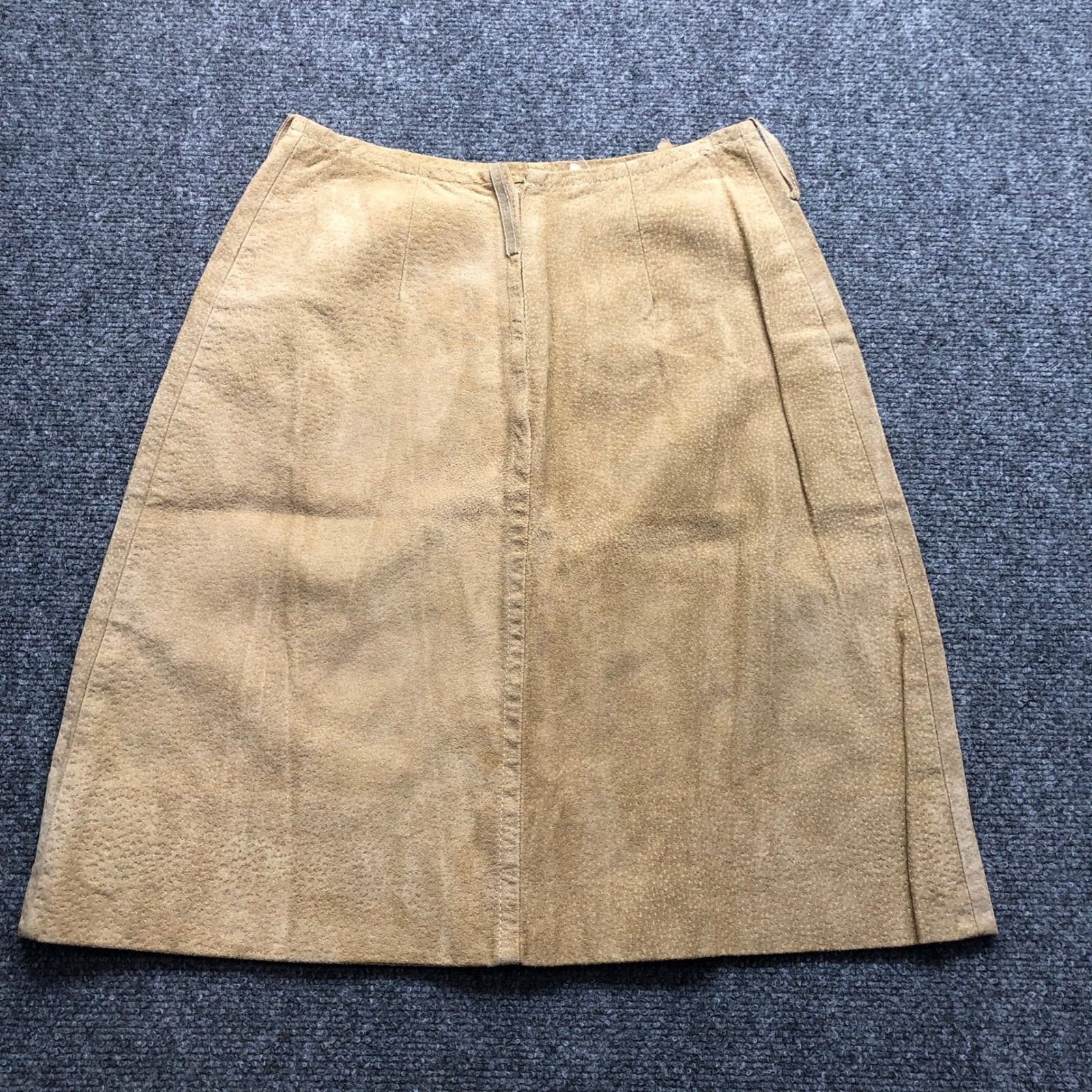 Vintage Tan Suede A-Line Skirt Talon Zip High Waist 70s Western Boho 27w