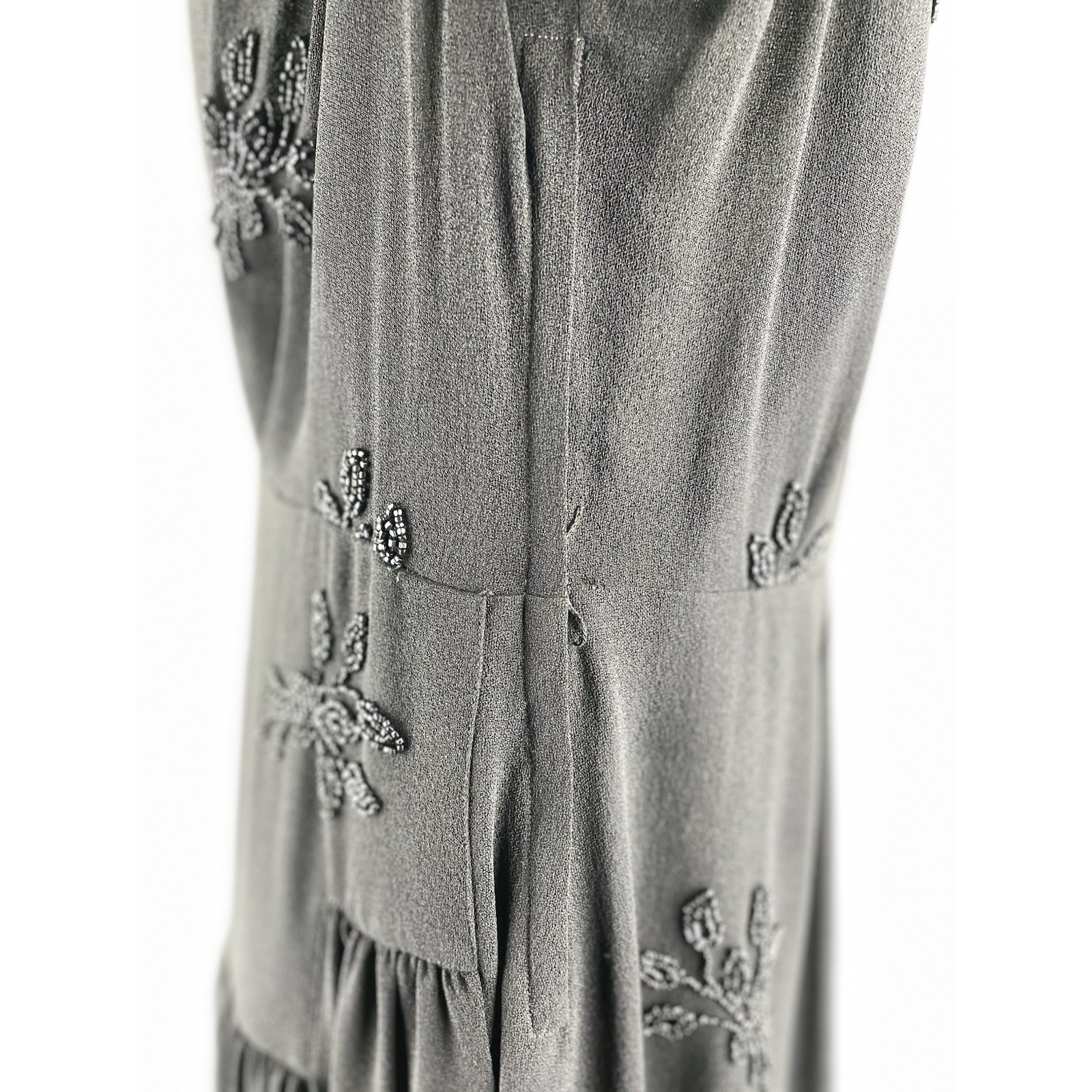 Vintage 40s Black Beaded Rayon Dress Beaded Formal Elegant READ