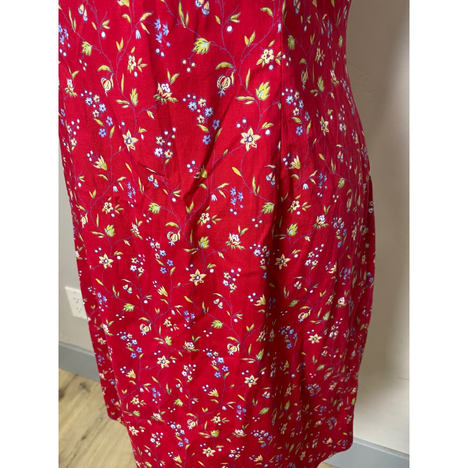 Vintage 90s Express World Brand Red Floral Sheath Dress Sundress Cottagecore 9