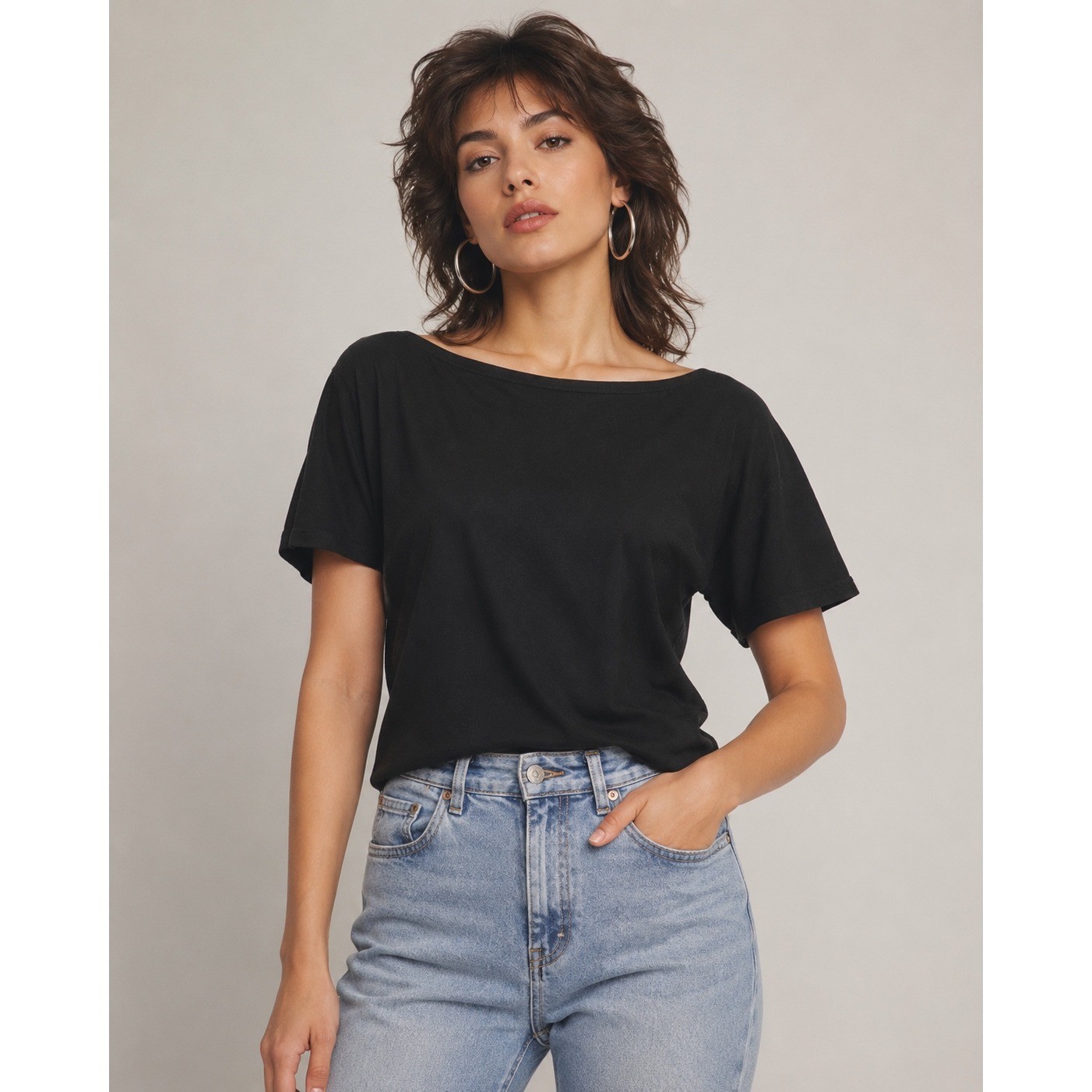 Units T-Shirt Womens Free Size Black Boxy Short Sleeve 80s Vintage Minimalist
