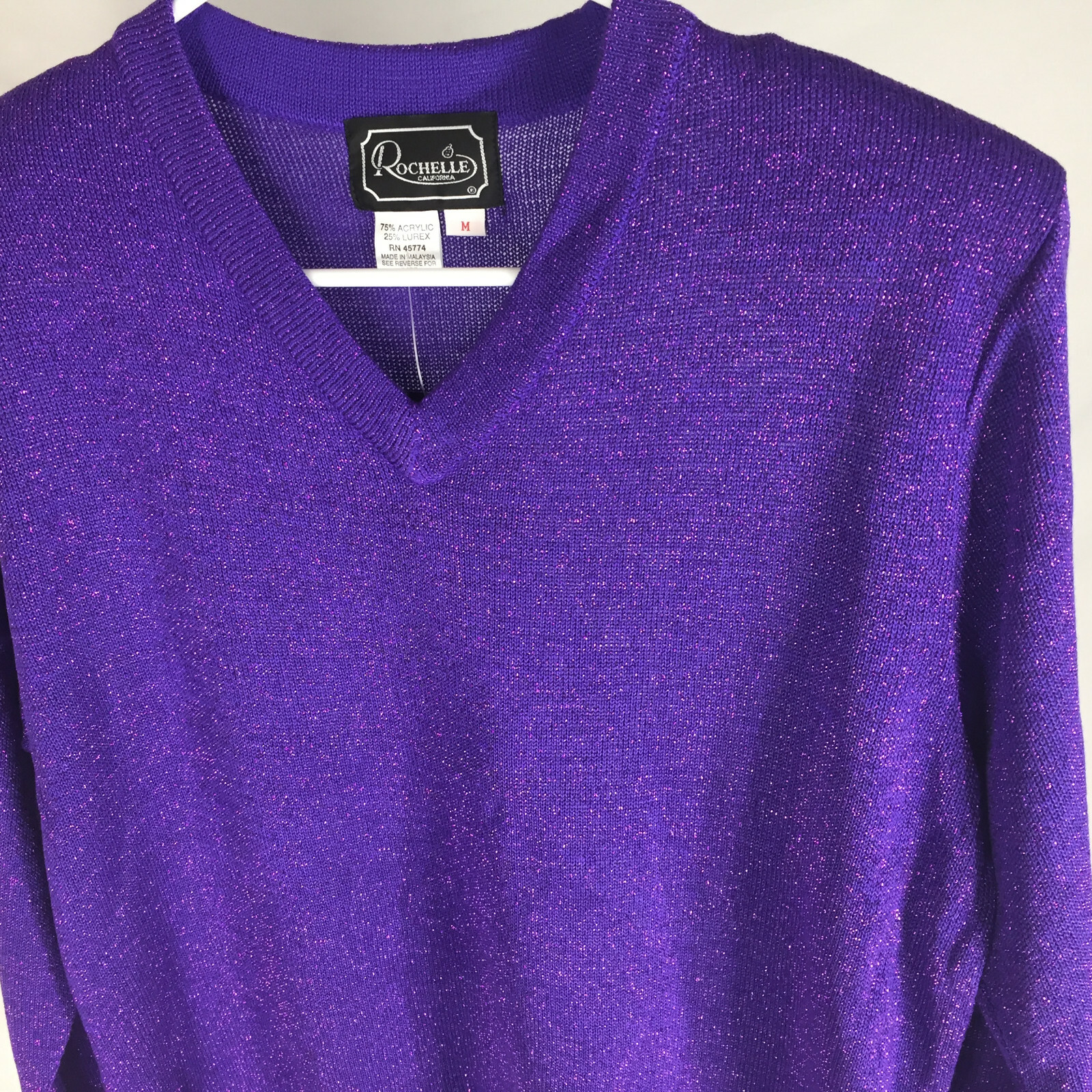 NEW VTG Rochelle California Sweater Size Medium Shoulder Pads Pinup Retro Purple