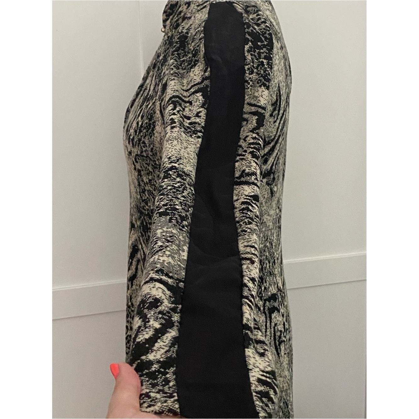 Roberto Cavalli Vintage Black Cream Snakeskin Wool Long Sleeve Dress Medium