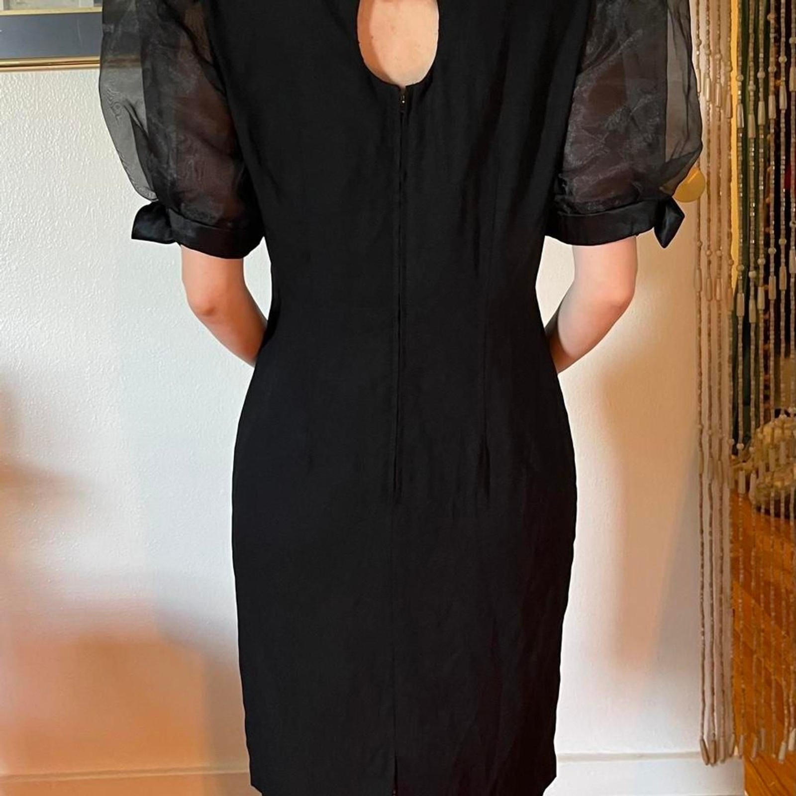 Vintage 1980s Michael Marcella Black Cocktail Dress Huge Puff Sleeves