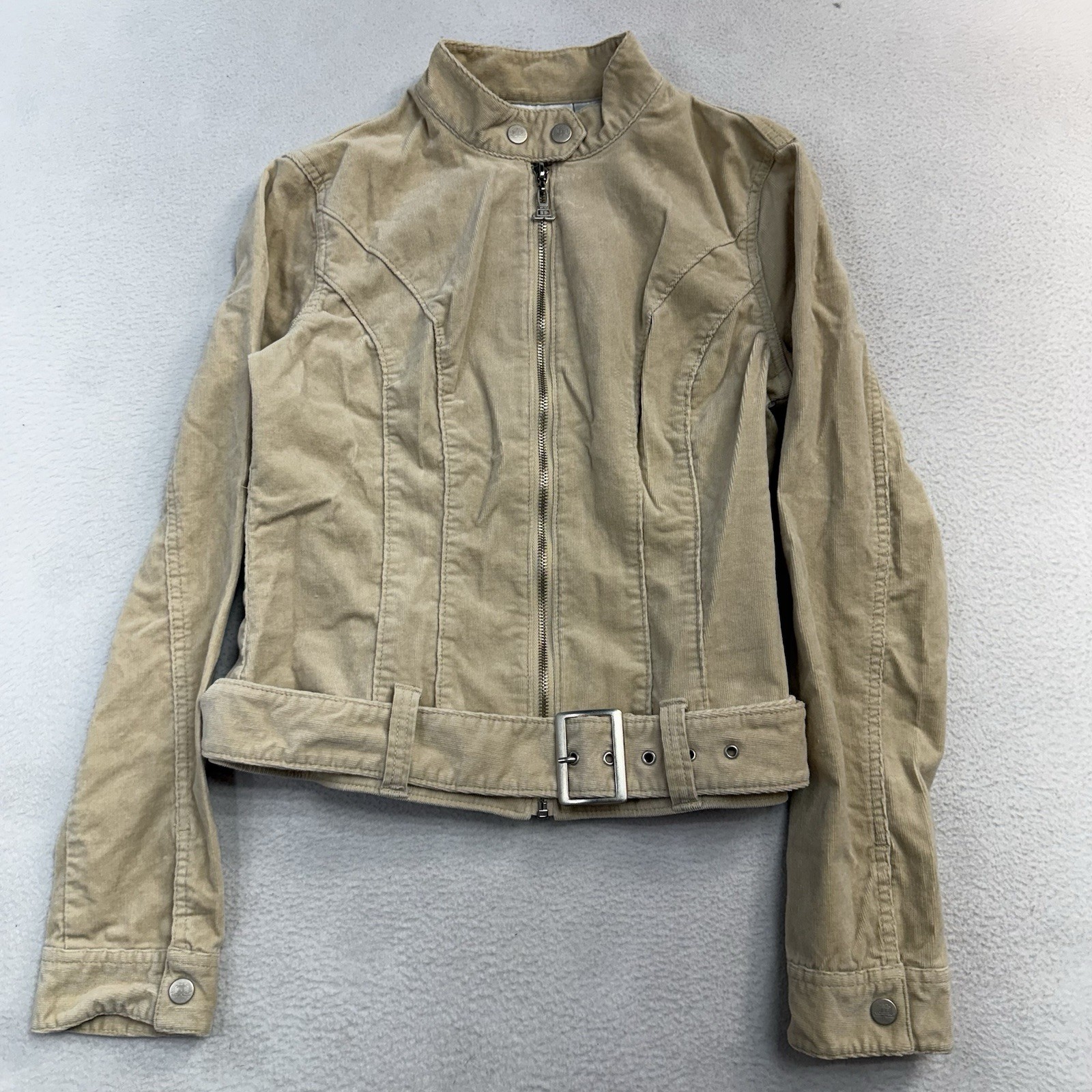 Vintage Y2K Full Zip Mock Neck JLO Corduroy Slim Waist Belted Jacket 00s Size L