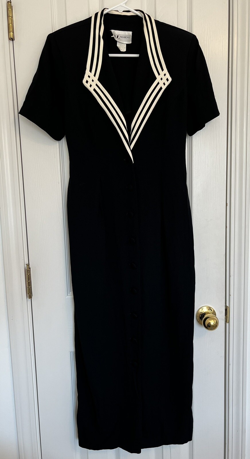 Vintage 90s S. L. Fashions Black and Ivory Trim Dress size 8