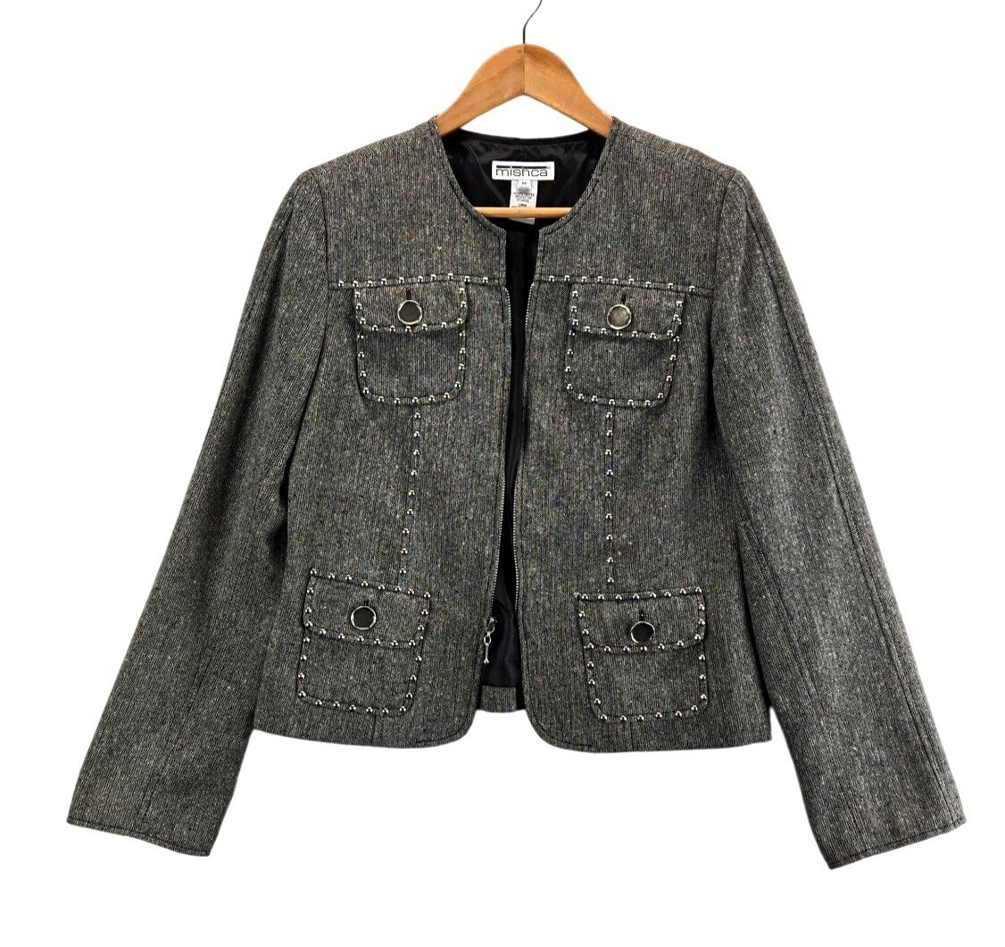 Vtg 90s Blazer Moto Gray Weave Multi Color Specs Silver Studs & Thread M Mishca